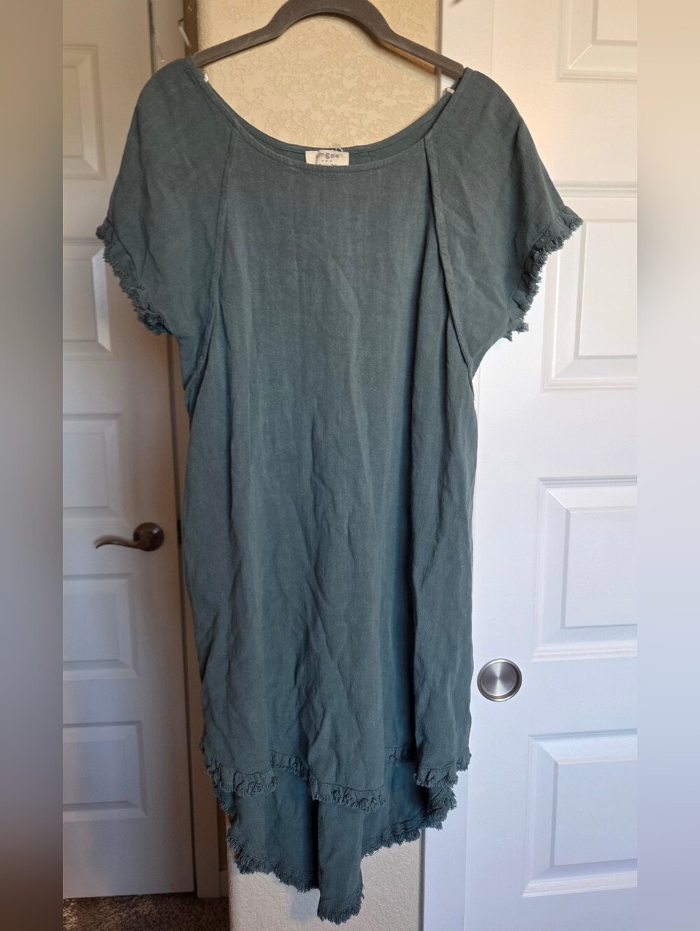 Umgee Slate Green Fringe Hem Midi Dress